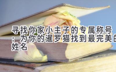  寻找你家小主子的专属称号：为你的暹罗猫找到最完美的姓名 